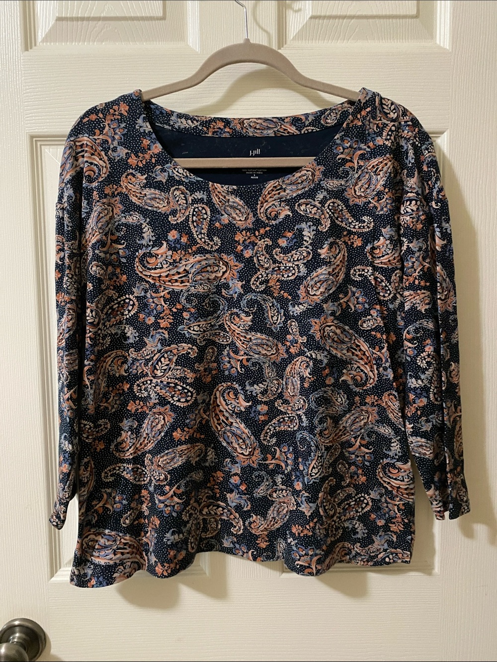J. Jill Navy Paisley Long-Sleeve Tee with Blush Accents